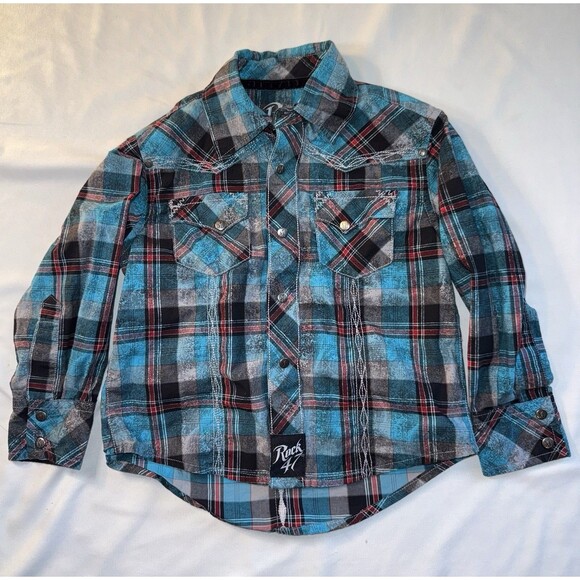 Wrangler Rock 47 Boys Size XS, Snap LS Shirt, Blue, RN130273 - Picture 1 of 6